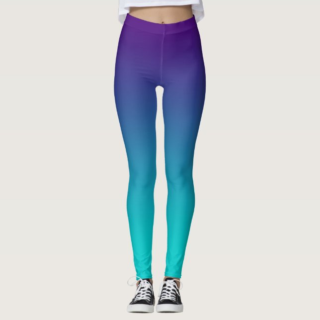 Purple Turquoise Ombre Fade Leggings (Front)