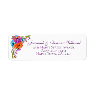 Purple Turquoise Orange Floral Watercolor Address