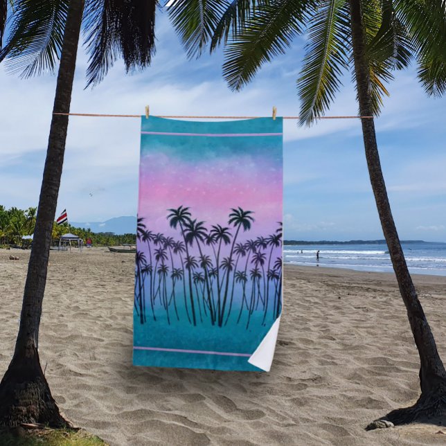 Purple-turquoise Palm Trees Beach Towel (Creator Uploaded)