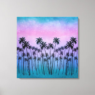 Purple-turquoise Palmtrees Canvas Print