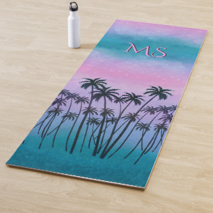Purple-turquoise Palmtrees w/out Initial(s) Yoga Mat