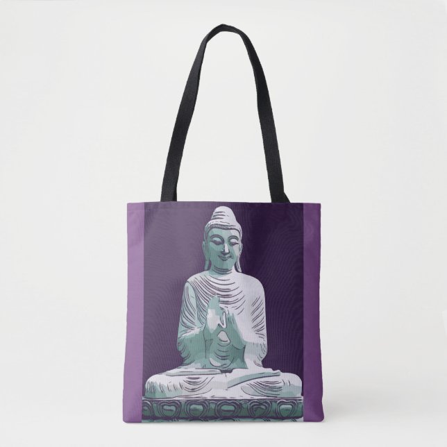 Purple Turquoise Peaceful Happy Buddha Tote Bag (Front)