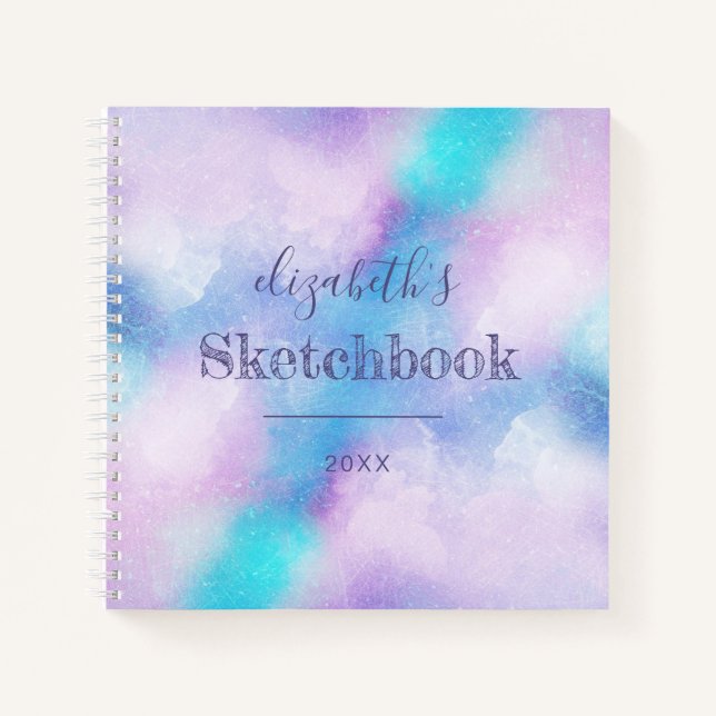 Purple Turquoise Personalised Artist's Sketchbook Notebook (Front)