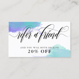 Purple Turquoise Smudge Calligraphy Refer A Friend Referral Card
