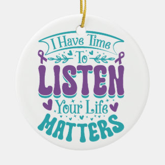 PURPLE TURQUOISE SUICIDE PREVENTION MESSAGE CERAMIC TREE DECORATION