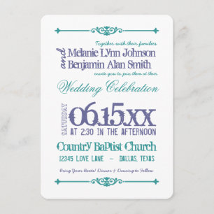 Purple Turquoise Typography Wedding Invitations