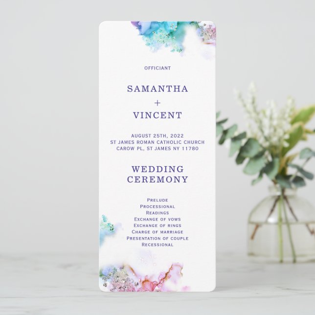 Purple Turquoise Wedding Program Template (Standing Front)