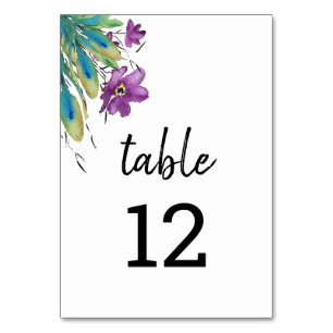 Purple Turquoise Wildflowers Watercolor Art Table Number
