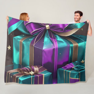 Purple Turquoise Wrapped Gifts Fleece Blanket