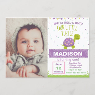 Purple Turtle Birthday Invitation with Photo