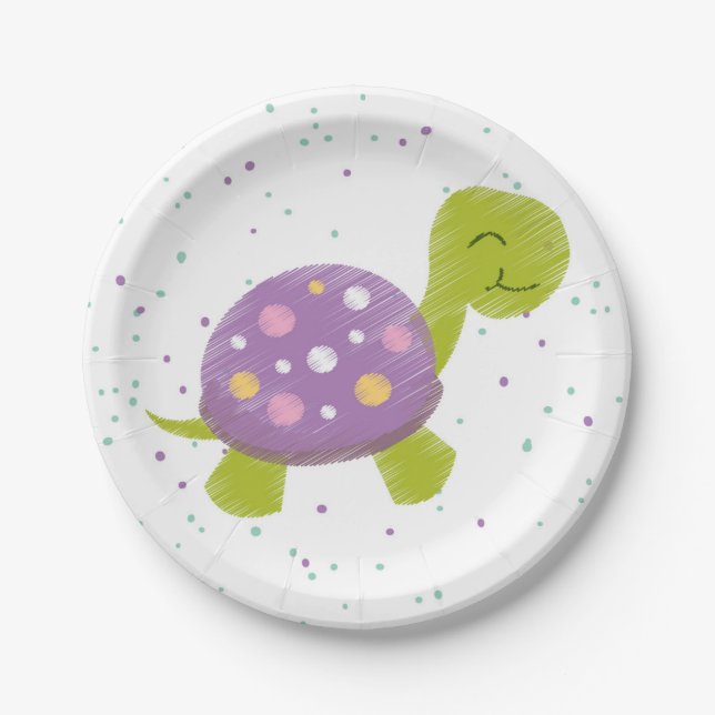 Purple Turtle Confetti Party Plate (Front)