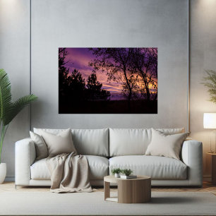 Purple Twilight Sky Tree Silhouette Poster