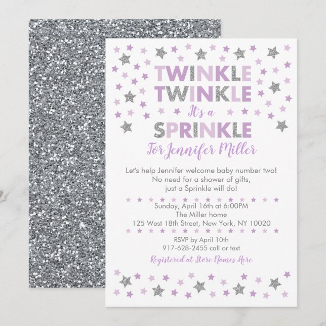 Purple Twinkle Star Baby Sprinkle Invitation (Front/Back)