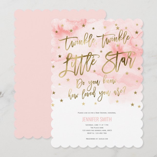 Purple, Twinkle Stars , Watercolor, Baby Girl Invitation (Front/Back)