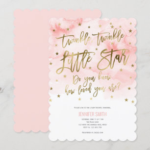 Purple, Twinkle Stars , Watercolor, Baby Girl Invitation