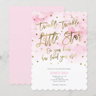 Purple, Twinkle Stars , Watercolor, Baby Girl Invitation