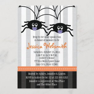 Purple Twins Spider Halloween Baby Shower Invites