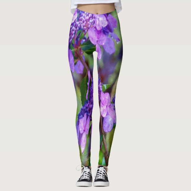 Purple Twist and Shout Hydrangea Flower Leggings (Front)