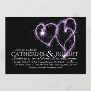 Purple Two Hearts Sparklers Wedding Invitation