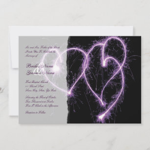 Purple Two Hearts Sparklers Wedding Invitation