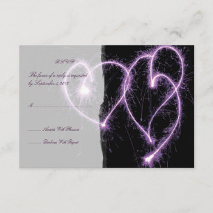 Purple Two Hearts Sparklers Wedding RSVP Card
