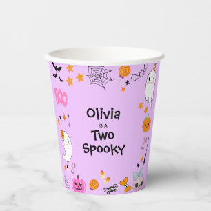 Purple Two Spooky Cute Halloween 2nd Birthday Paper Cups
