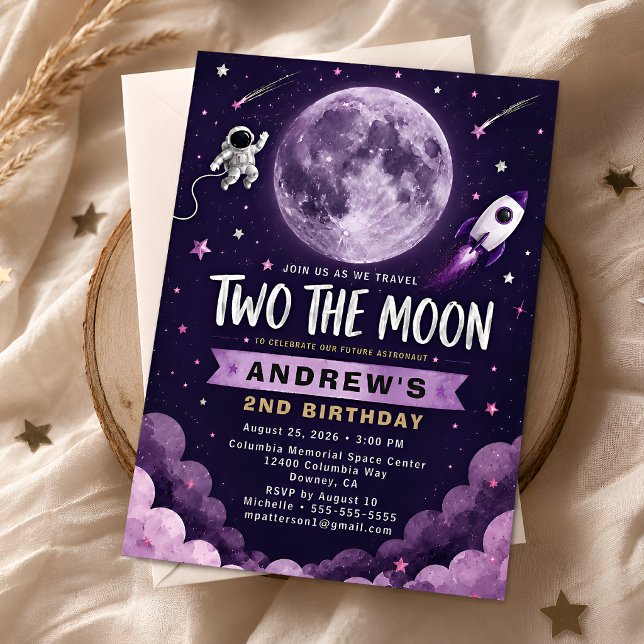 Purple Two The Moon 2nd Birthday Invitation (Creator Uploaded)