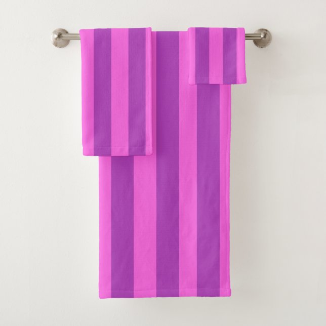 Purple Two Tone Stripes  Bath Towel Set (Insitu)