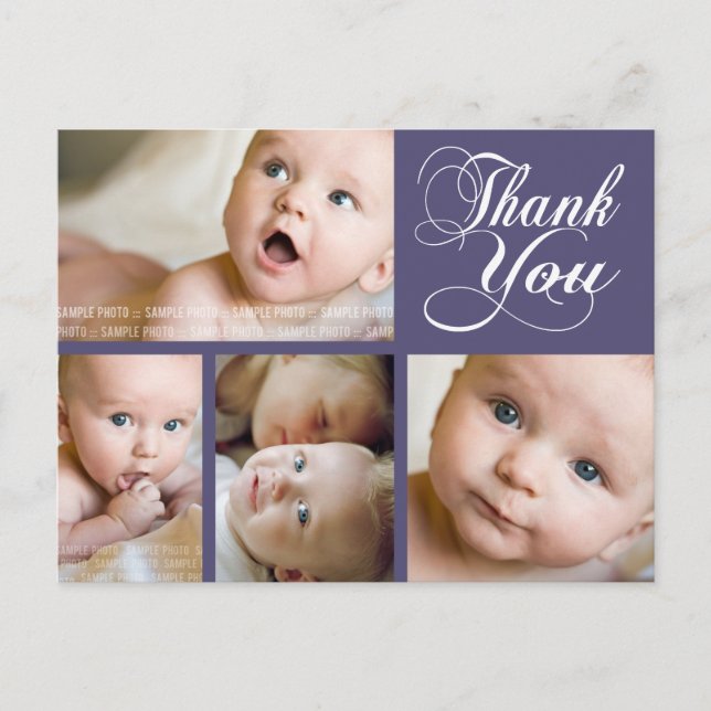 Purple Typography Photo Baby Thank You Post Card (Front)