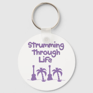 Purple Ukulele hawaiin tropical surf design Key Ring