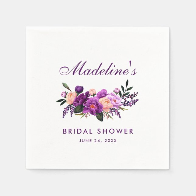 Purple Ultra Violet Floral Bridal Shower Napkin (Front)