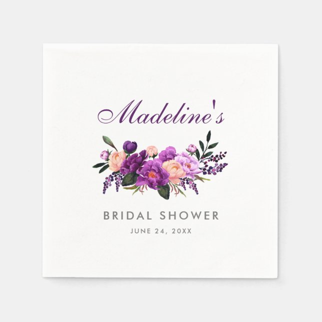 Purple Ultra Violet Floral Bridal Shower P Napkin (Front)