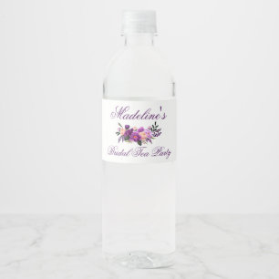 Purple Ultra Violet Floral Bridal Shower Tea Party Water Bottle Label