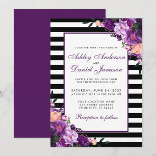 Purple Ultra Violet Floral Wedding Invitation PS B