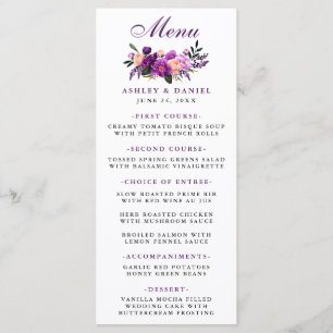 Purple Ultra Violet Floral Wedding Menu