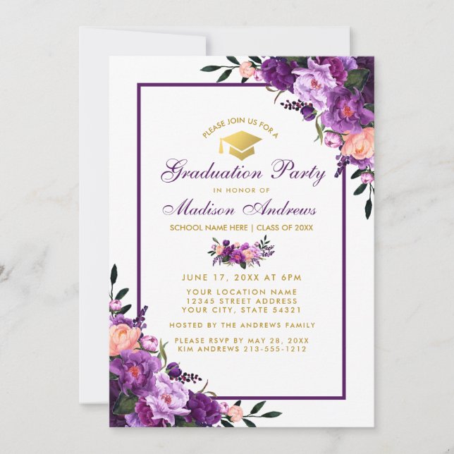 Purple Ultra Violet Graduation Party Invite PF (Front)