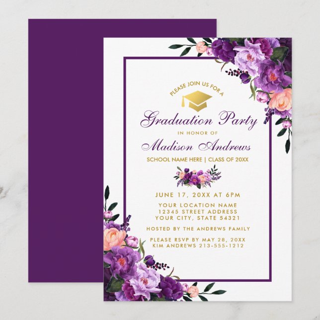 Purple Ultra Violet Graduation Party Invite PFP (Front/Back)