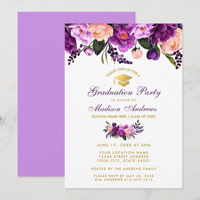 Purple Ultra Violet Graduation Party Invite PFV (Front/Back)