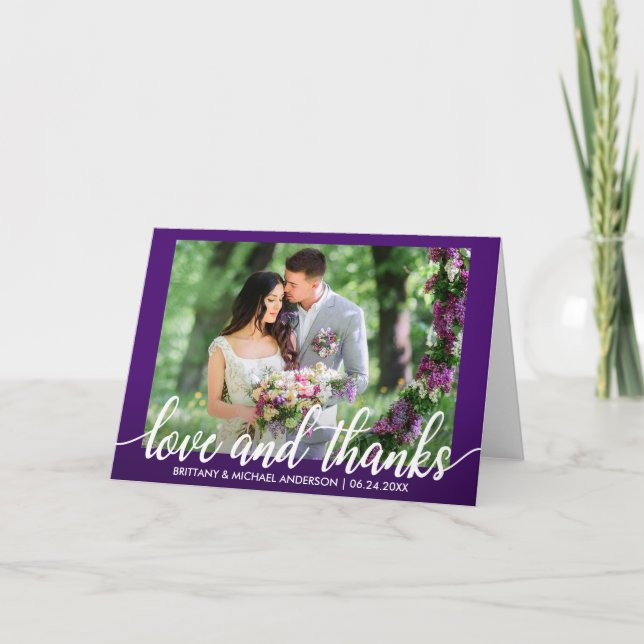 Purple Ultra Violet Wedding Love and Thanks Fold Thank You Card (Front)