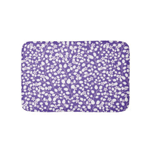 Purple Ultra Violet White Flowers Floral Branches Bath Mat