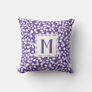 Purple Ultra Violet White Flowers Floral Branches Cushion