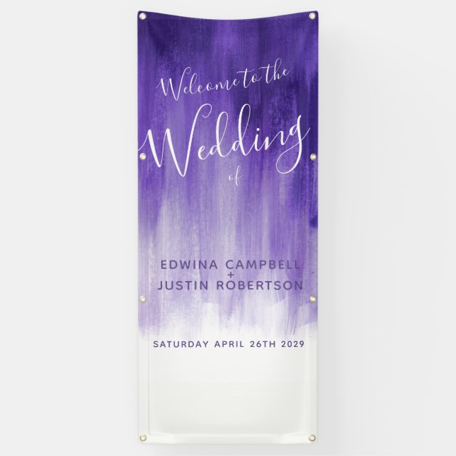 Purple ultraviolet wedding art welcome banner (Vertical)