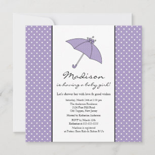 Purple Umbrella Baby Girl Baby Shower Invitation