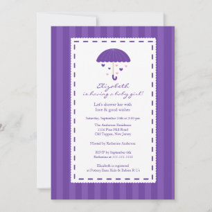 Purple Umbrella Baby Girl Baby Shower Invitation