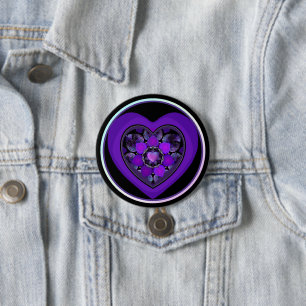 Purple umbrella & hearts .7 7.5 cm round badge