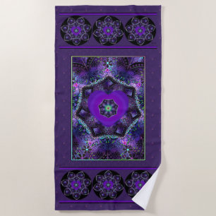 Purple umbrella & hearts .7 beach towel