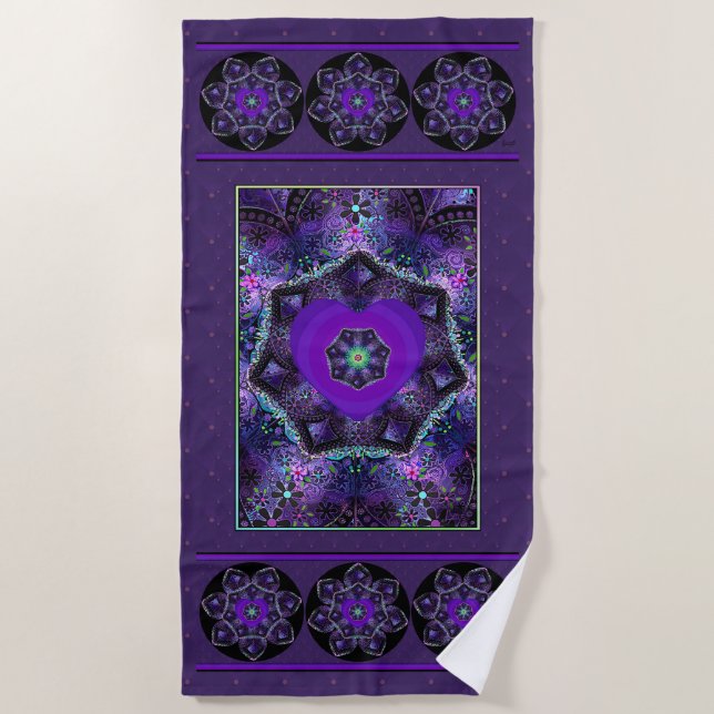 Purple umbrella & hearts .7 beach towel (Front)