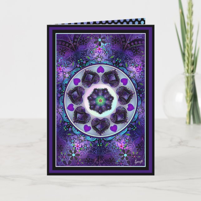 Purple umbrella & hearts .7 birthday card (Front)