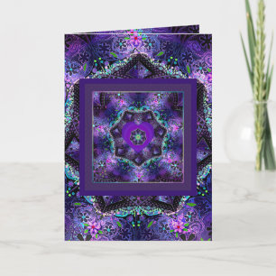 Purple umbrella & hearts .7 birthday card