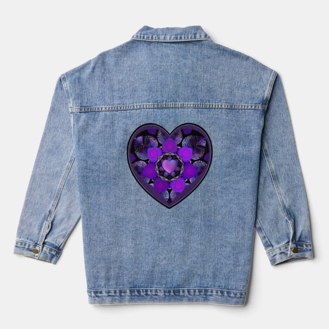 Purple umbrella & hearts.7 denim jacket (Back)